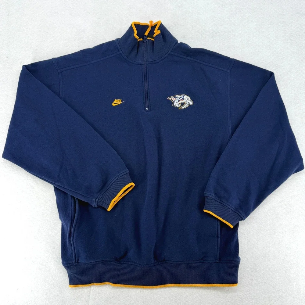 VTG Nike Team‎ Nashville Predators 1/4 Zip Sweatshirt Mens M NHL Hockey Y2K